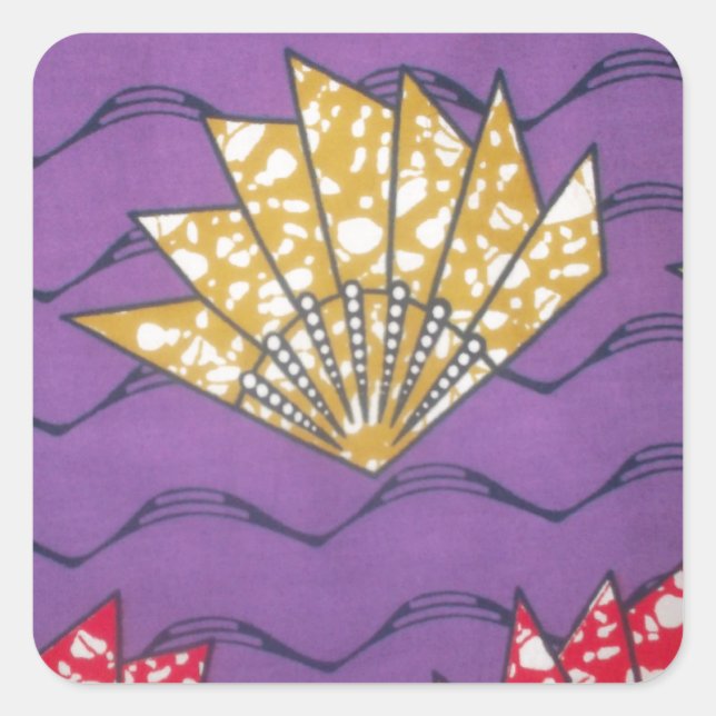 Abstract African Art: Purple Passion Waves Square Sticker (Front)
