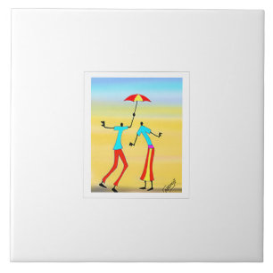 Abstract African Art, Tropical Summer Sunset Ceramic Tile