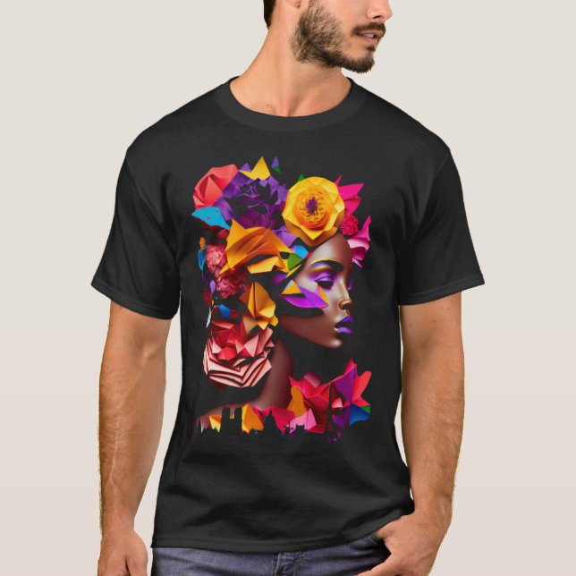 Abstract African Black Origami Hair Queen Paris Sk T-Shirt (Front)