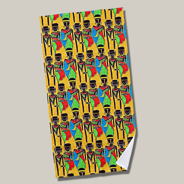 Abstract African Figures on Yellow 2 Beach Towel (Creator Uploaded)