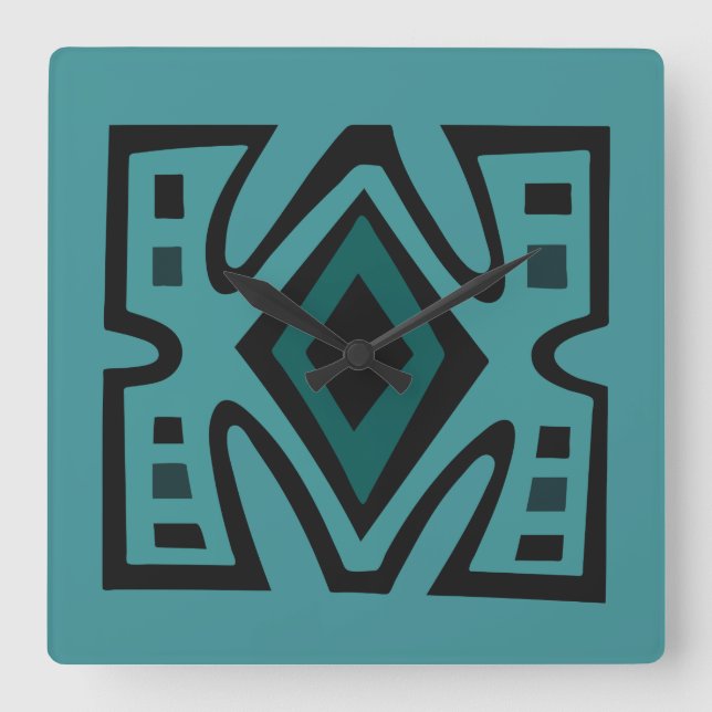 Abstract African geometric tribal pattern Square Wall Clock (Front)