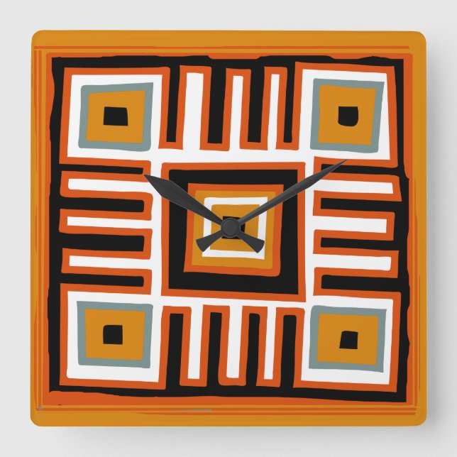 Abstract African geometric tribal pattern Square Wall Clock (Front)