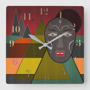 Abstract african mask in retro vintage colours square wall clock