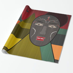 Abstract african mask in retro vintage colours wrapping paper