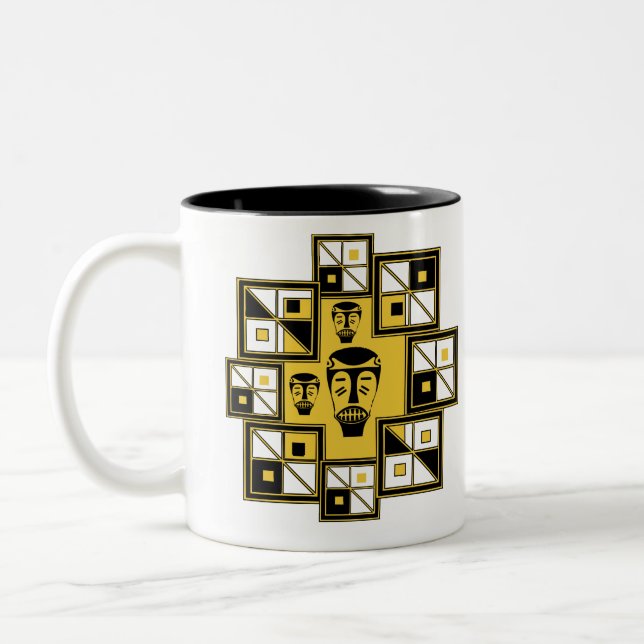 Abstract African tribal art Two-Tone Coffee Mug (Left)