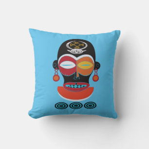 Abstract african tribal colourful mask cushion