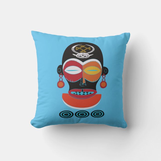 Abstract african tribal colourful mask cushion (Front)