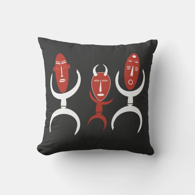 Abstract african tribal dancing portrait cushion (Front)