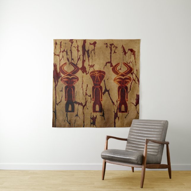 Abstract African tribal drawing vintage face art Tapestry (In Situ)