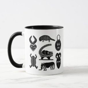 Abstract African tribal face and animal art Mug