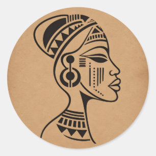 Abstract African Tribal Face Minimalist Line Art Classic Round Sticker