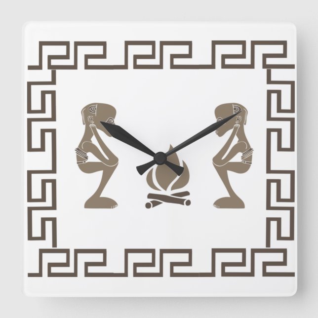 Abstract African tribal ritual scene art Square Wall Clock (Front)