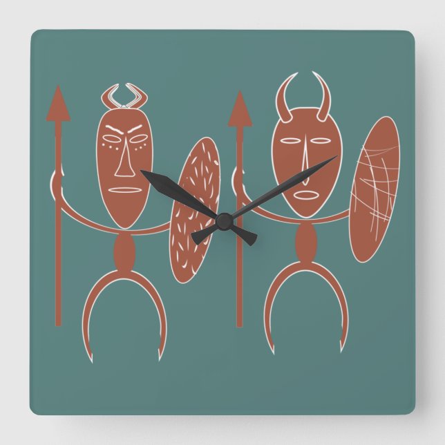 Abstract African tribal warrior art Square Wall Clock (Front)