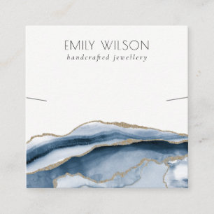 Abstract Agate Blue Gold Necklace Band Template Square Business Card