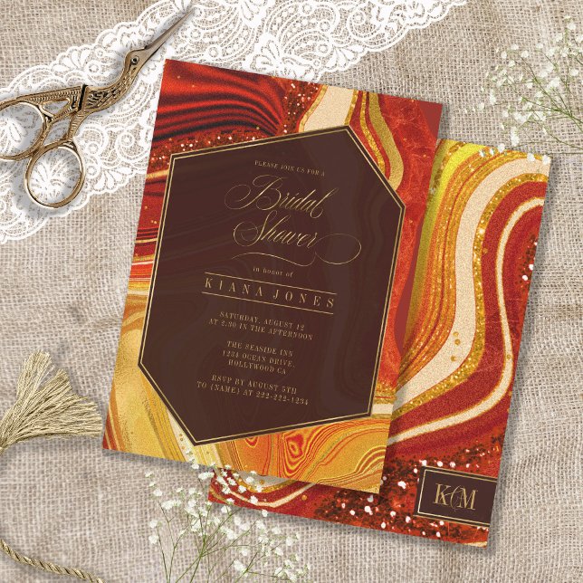 Abstract Agate Bridal Shower Hot Orange ID827 (Front/Back In Situ)