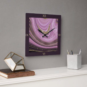 Abstract Agate Mauve ID827 Square Wall Clock