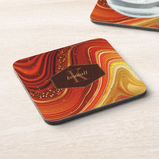 Abstract Agate Monogram Hot Orange ID827 Coaster (Left Side)