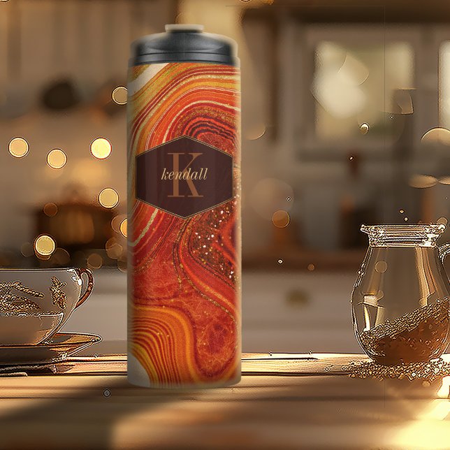 Abstract Agate Monogram Hot Orange ID827 Thermal Tumbler (Creator Uploaded)
