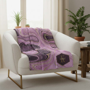 Abstract Agate Monogram Mauve ID827 Fleece Blanket