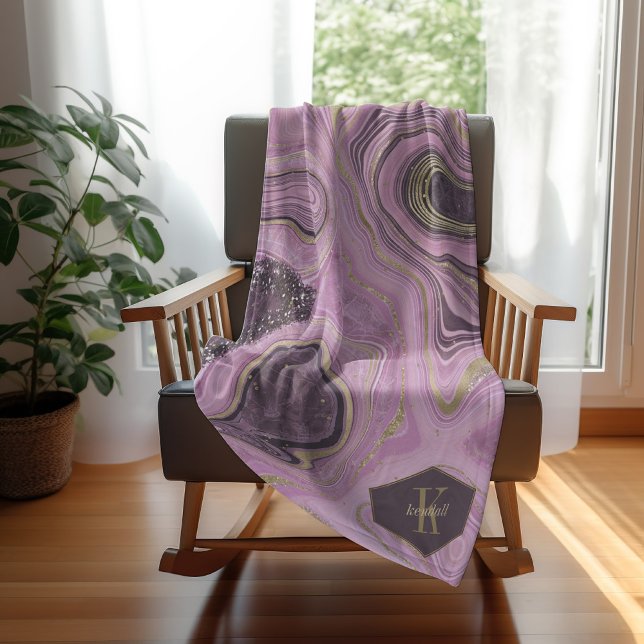 Abstract Agate Monogram Mauve ID827 Fleece Blanket (Creator Uploaded)