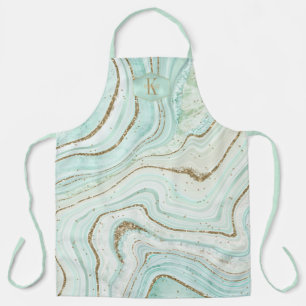 Abstract Agate Monogram Mint ID827 Apron