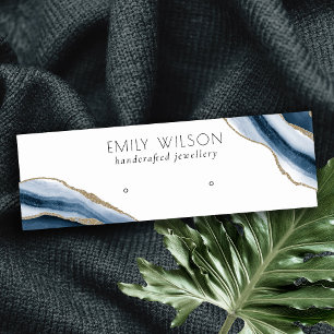 Abstract Agate Navy Blue Gold Stud Earring Display Mini Business Card
