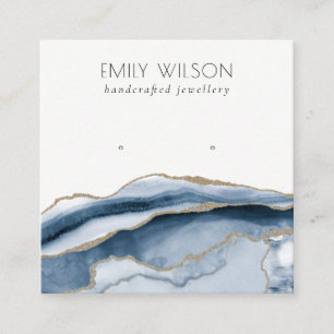Abstract Agate Navy Blue Gold Stud Earring Display Square Business Card