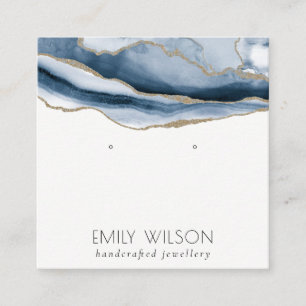 Abstract Agate Navy Blue Gold Stud Earring Display Square Business Card