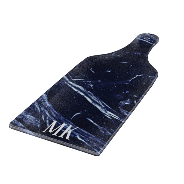 Abstract Agate Navy Blue Marble Swirl Cutting Board (Corner)