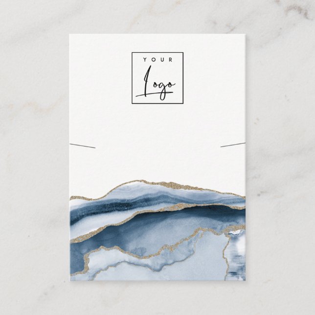 Abstract Agate Navy Gold Necklace Logo Display Business Card (Front)