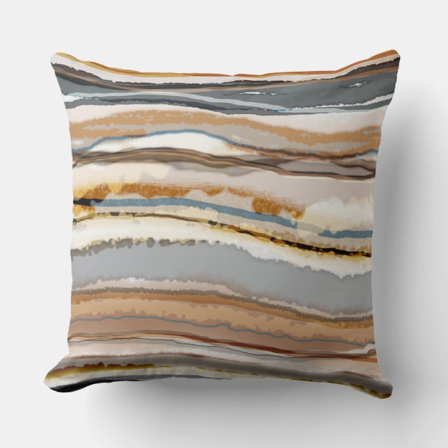 Abstract Agate Pattern Grey Brown Cream Cushion (Front)