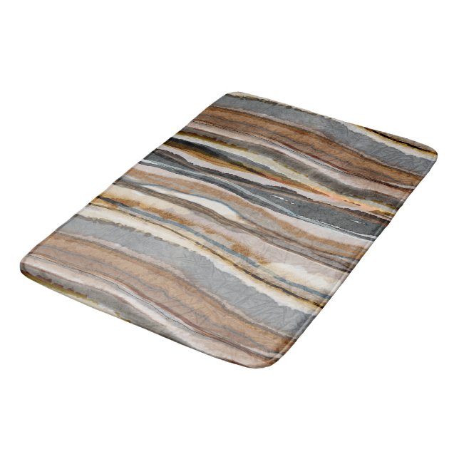 Abstract Agate Stripes Neutral Earth Tones Bath Mat (Angled)