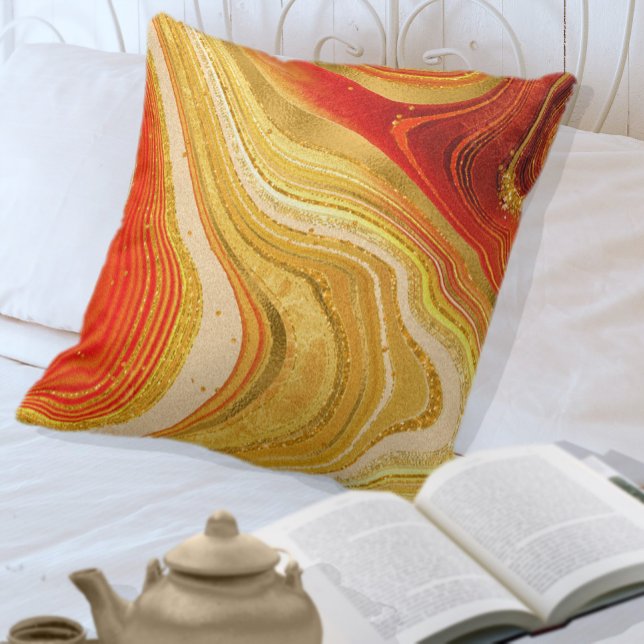 Abstract Agate V1 Hot Orange ID827 Throw Pillow (Creator Uploaded)