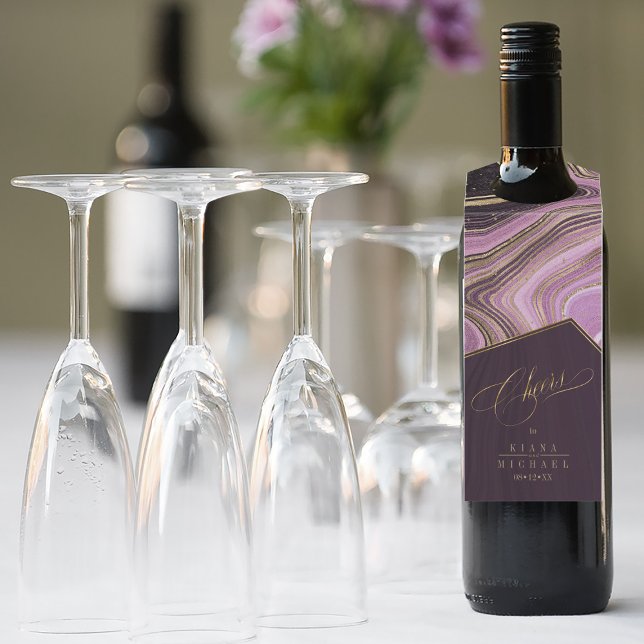 Abstract Agate Wedding Cheers Mauve ID827 Bottle Tag (Wine Bottle In Situ)