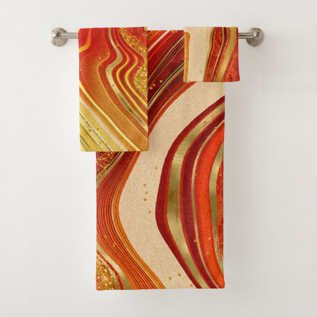 Abstract Agate Wedding Hot Orange ID827 Bath Towel Set (Insitu)
