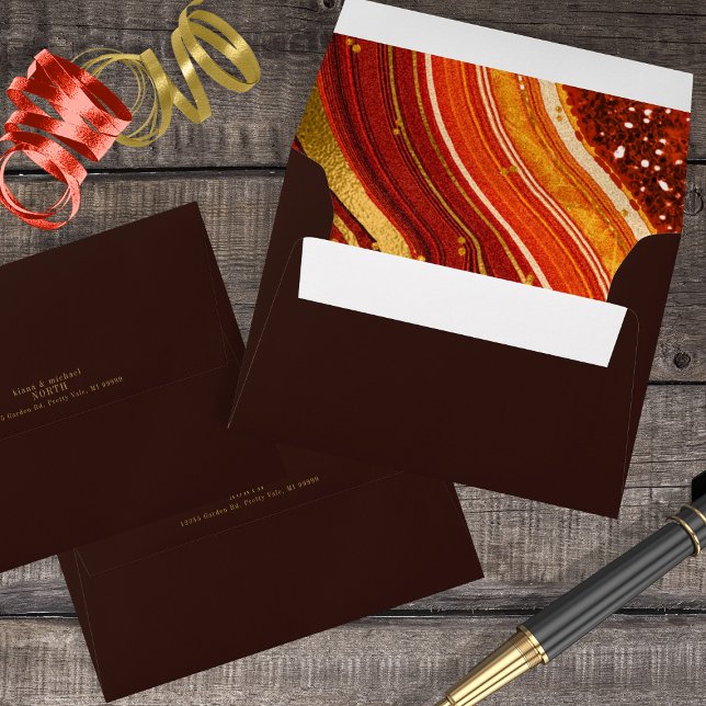 Abstract Agate Wedding Hot Orange ID827 Envelope (Interior/Back In Situ)