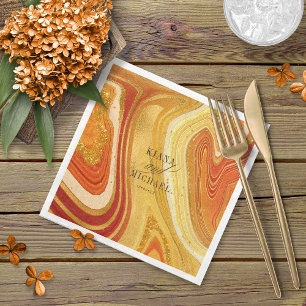 Abstract Agate Wedding Hot Orange ID827 Napkin