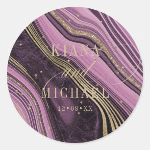 Abstract Agate Wedding Mauve ID827 Classic Round Sticker