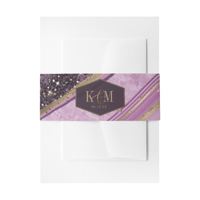 Abstract Agate Wedding Mauve ID827 Invitation Belly Band (Front Example)