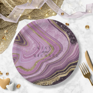 Abstract Agate Wedding Mauve ID827 Paper Plate