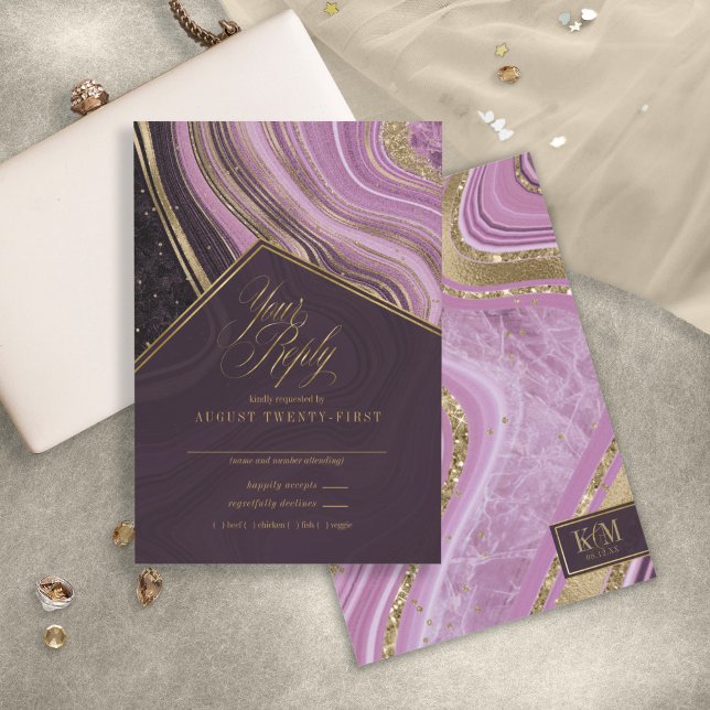 Abstract Agate Wedding Mauve ID827 RSVP Card (Creator Uploaded)