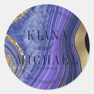 Abstract Agate Wedding Midnight ID827 Classic Round Sticker
