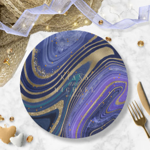 Abstract Agate Wedding Midnight ID827 Paper Plate