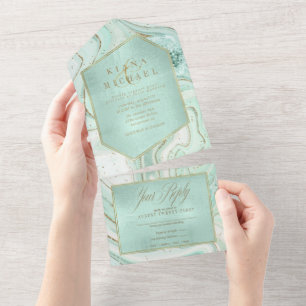 Abstract Agate Wedding Mint Green ID827 All In One Invitation