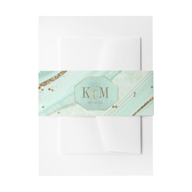 Abstract Agate Wedding Mint ID827 Invitation Belly Band (Front Example)