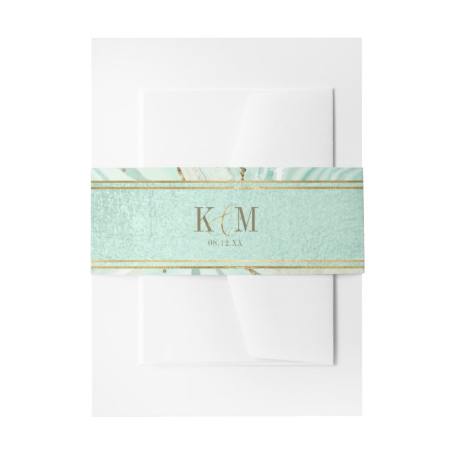Abstract Agate Wedding Mint ID827 Invitation Belly Band (Front Example)