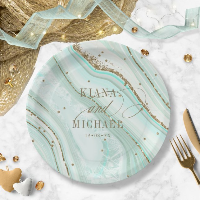 Abstract Agate Wedding Mint ID827 Paper Plate (Creator Uploaded)