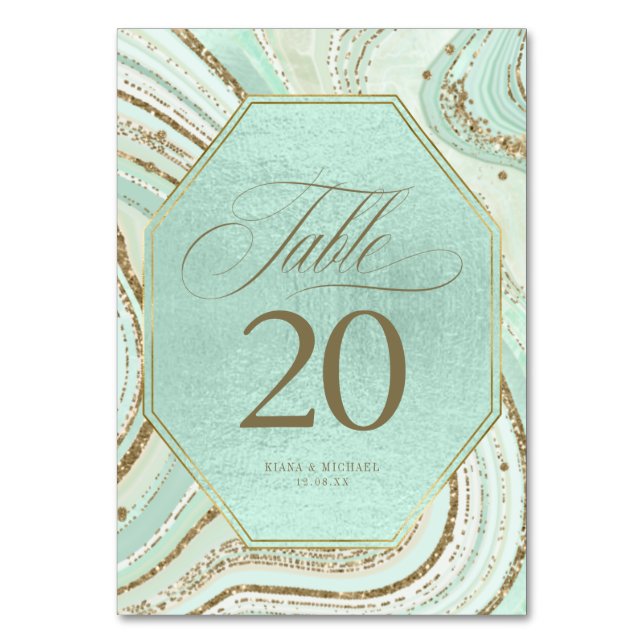 Abstract Agate Wedding Mint ID827 Table Number (Front)