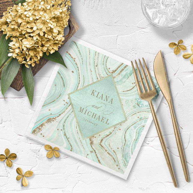 Abstract Agate Wedding Mint v2 ID827 Napkin (Creator Uploaded)