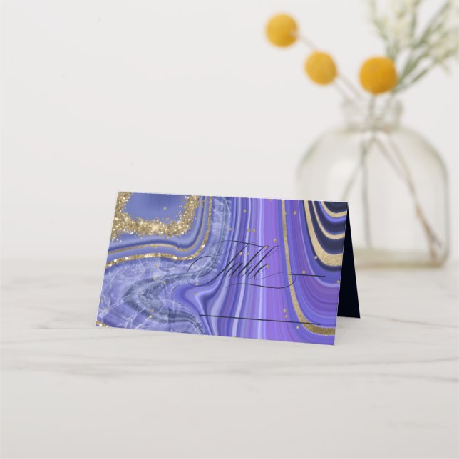 Abstract Agate Wedding Table Midnight ID827 Place Card (Front)